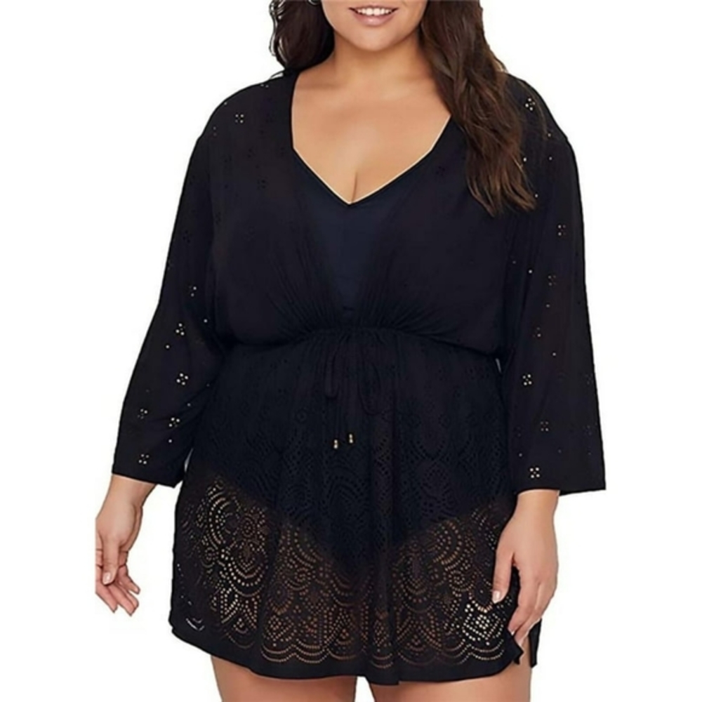 Dotti Plus Size Gypsy Gem Tunic Swim Cover-up Black 1X‎